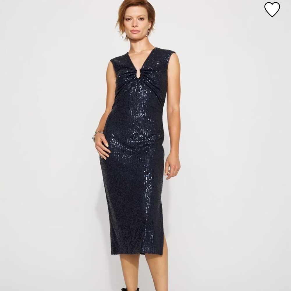 White House Black Market Navy Sleeveless Sequin Dress